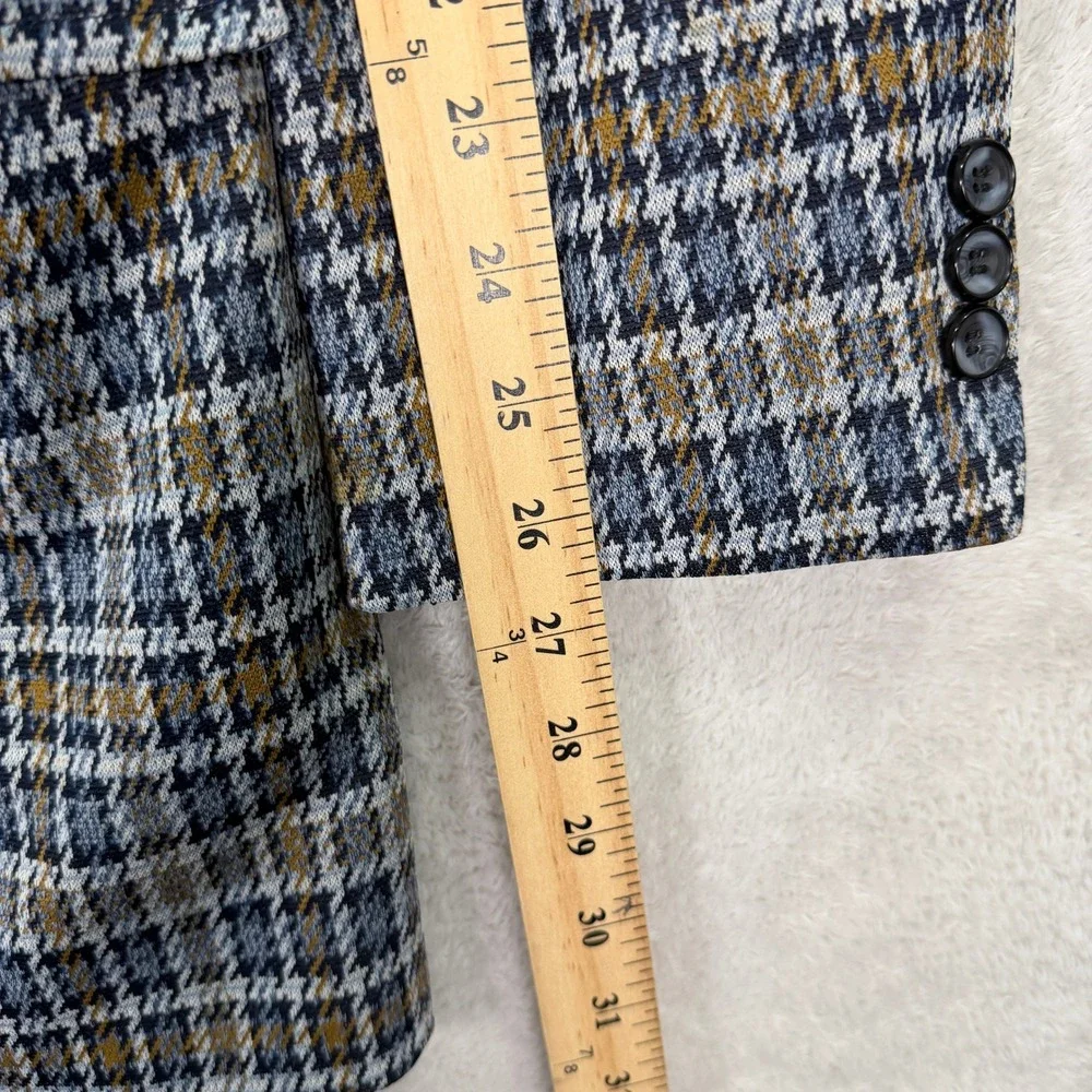 Vintage Sears Men 44XL Travelknit Blazer The Mens Store Blue Brown Plaid 70s USA